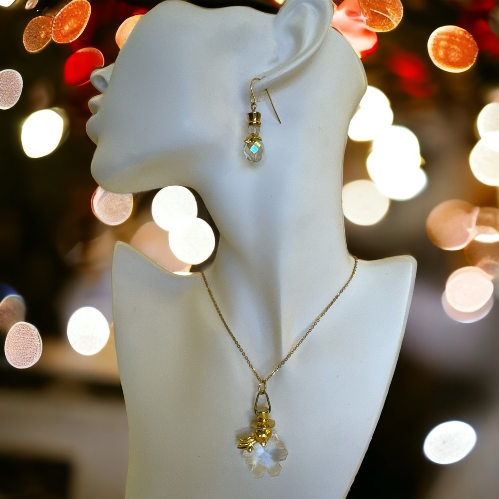 Vintage Swarovski Crystal Snowman Necklace and Earrings Jewelry Set